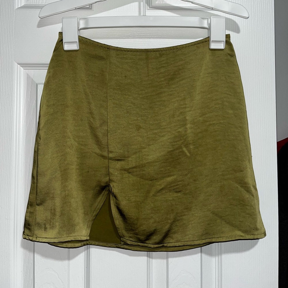 Forever 21 Olive green Satin/Silk Mini Skirt